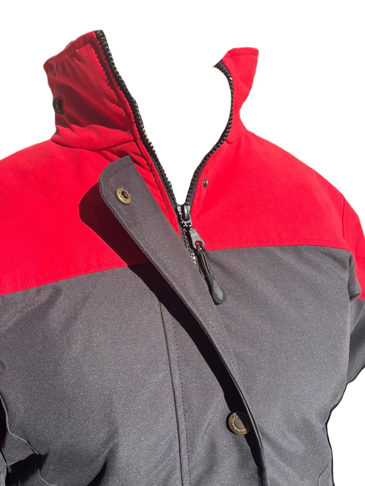 ladies-ski-jacket-red-black-front-collar Ladies SnowSki Jacket - Black/ Red - Image 2